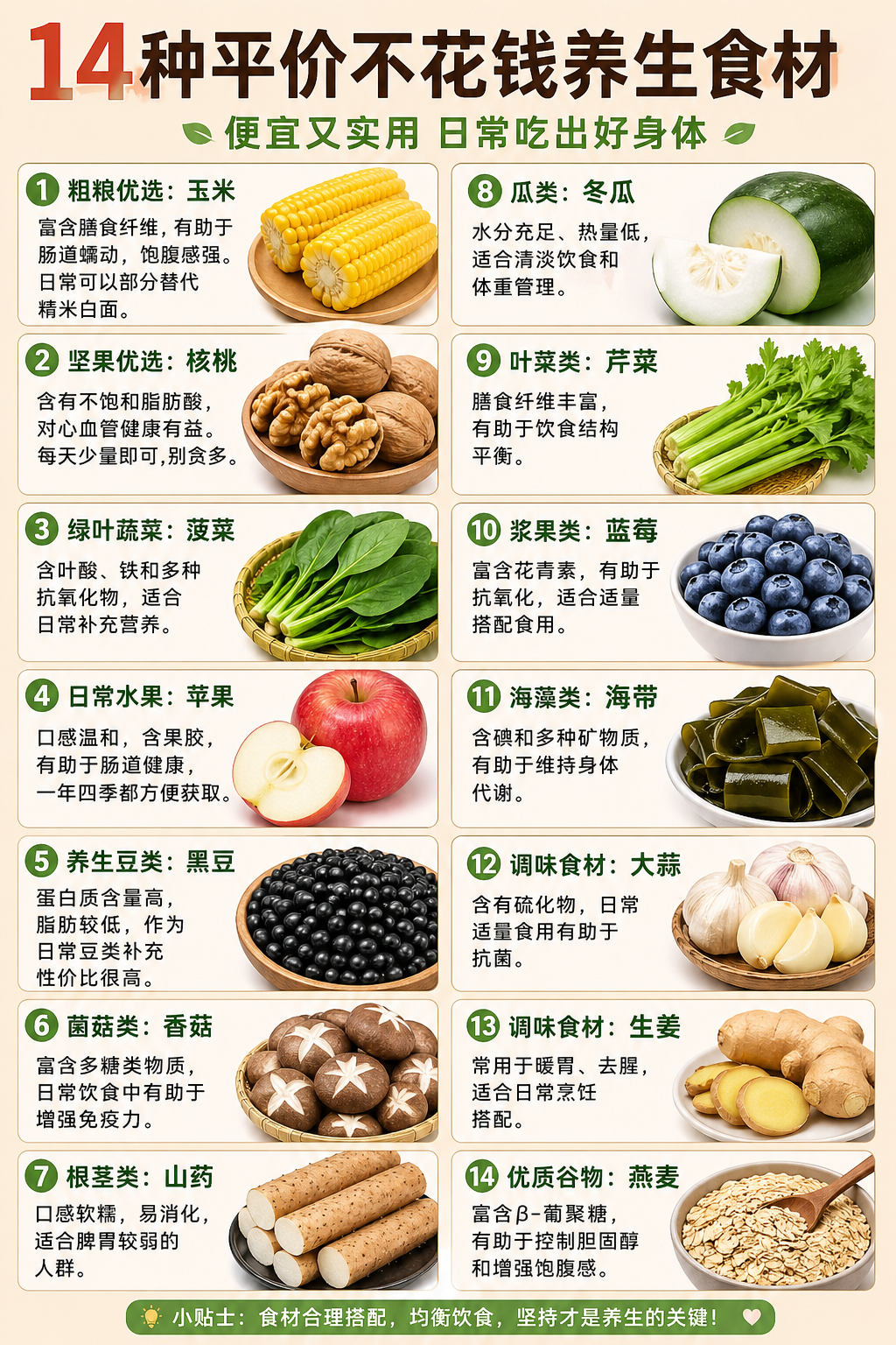 14种便宜又实用的养生食材，日常吃出好身体